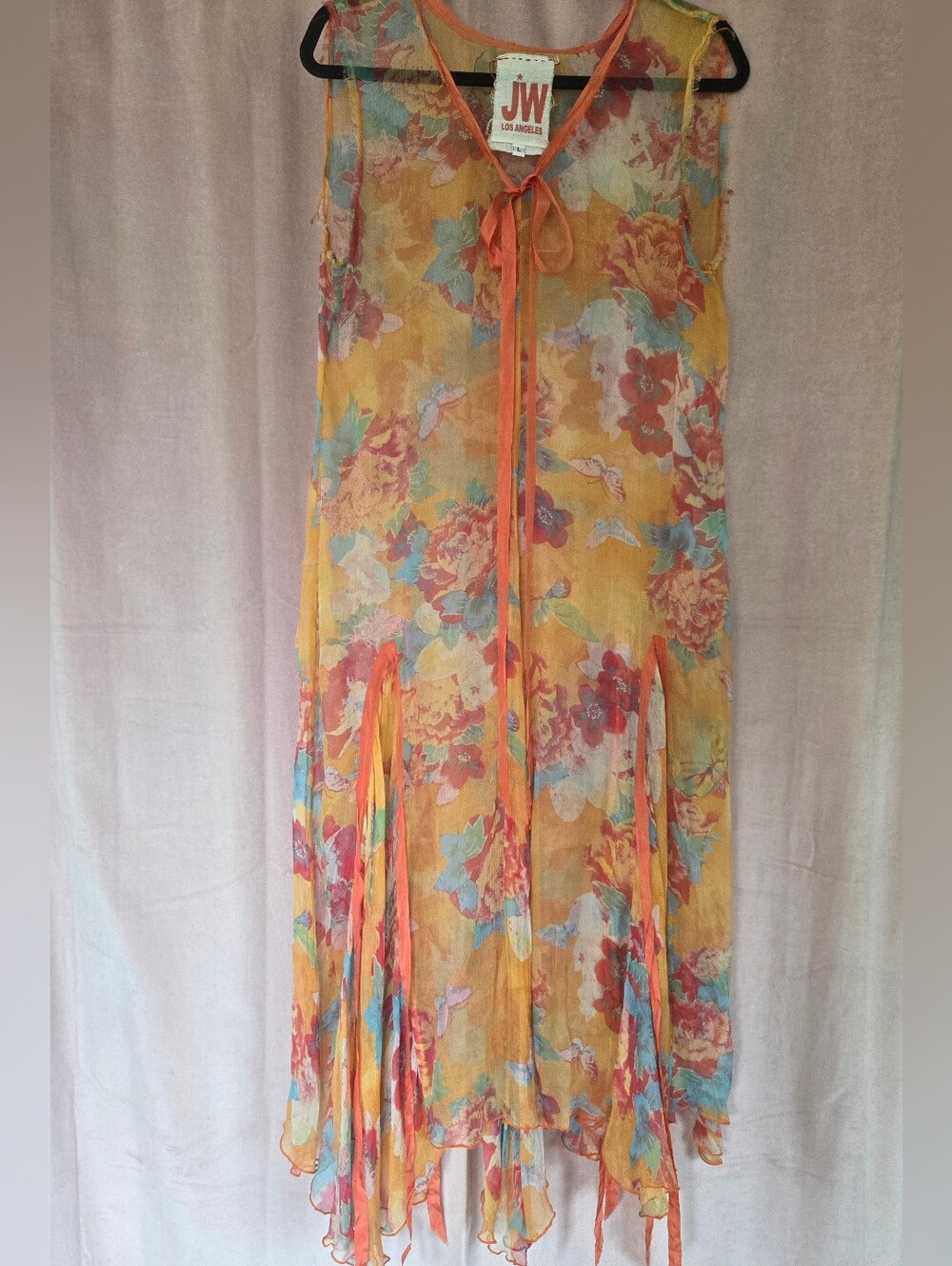 Johnny Was Orange And TURQUOISE Floral Handkerchief-Hem Skirt